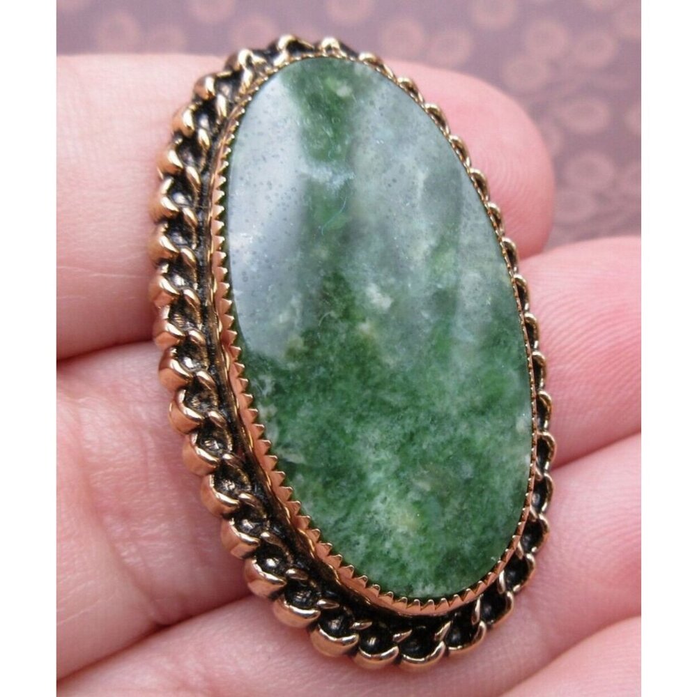 Vintage Catamore 1/20 12KGF Gold Filled Green Jade Nephrite Oval Brooch